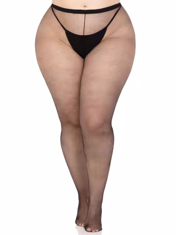 Колготки Leg Avenue Spandex micro net tights, 1X/2X, чорні, у дрібну сітку, середня посадка