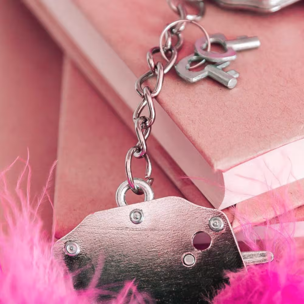 Наручники металеві Adrien Lastic Handcuffs Pink з рожевим пухнастим оздобленням — фото 2