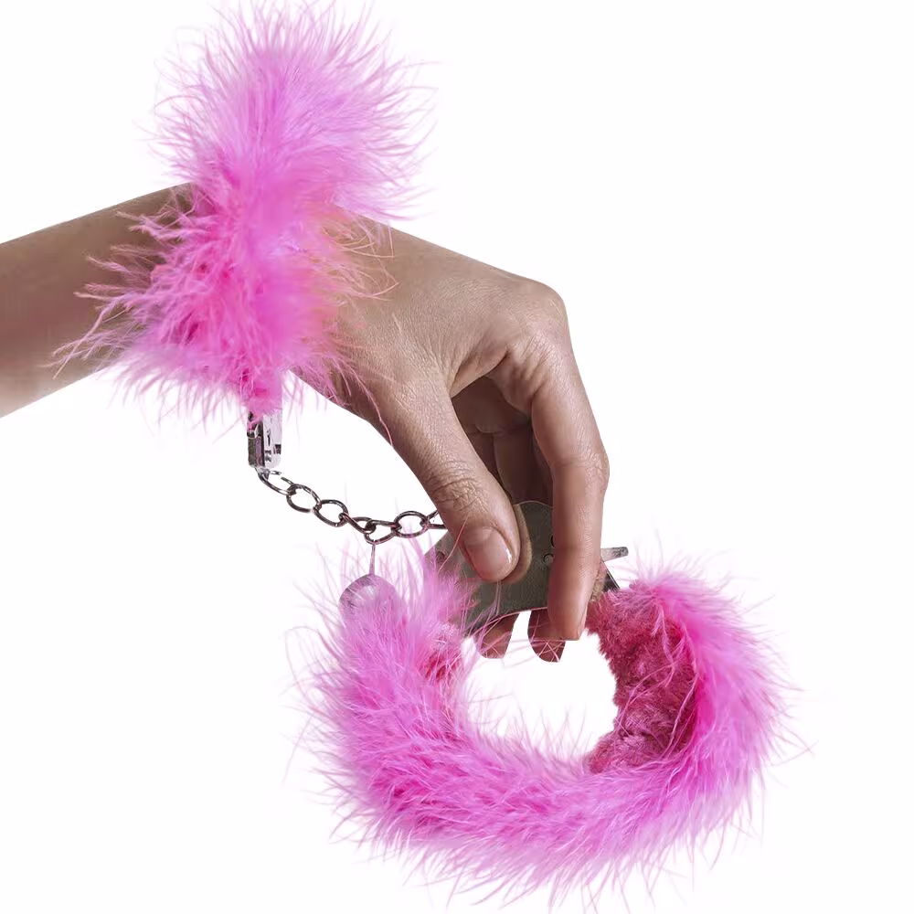 Наручники металеві Adrien Lastic Handcuffs Pink з рожевим пухнастим оздобленням — фото 3