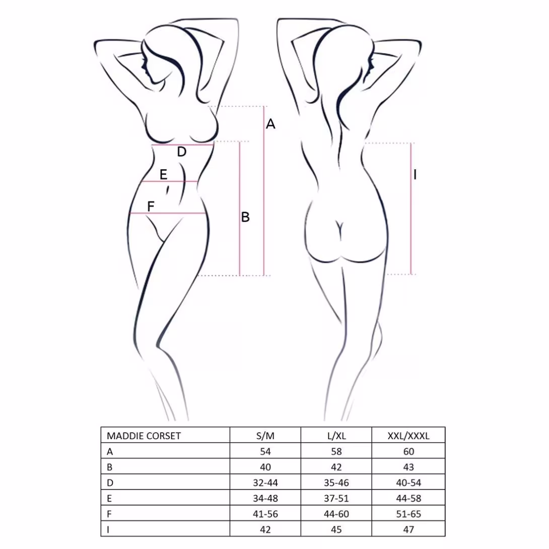 Корсет-сорочка з пажами Passion MADDIE CORSET L/XL, black, трусики — фото 3