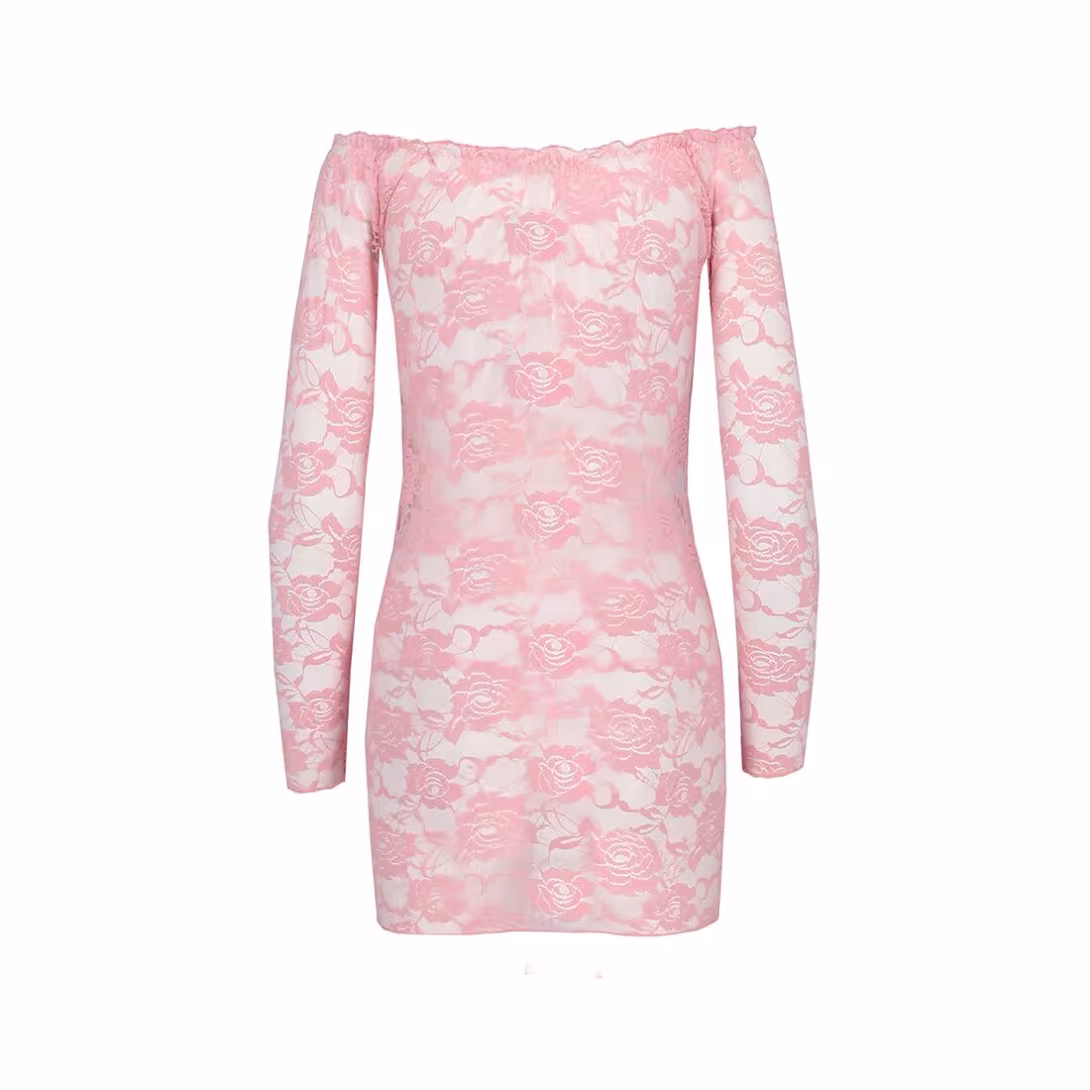 Прозора сорочка з довгим рукавом Passion YOLANDA CHEMISE S/M, pink, трусики — фото 4