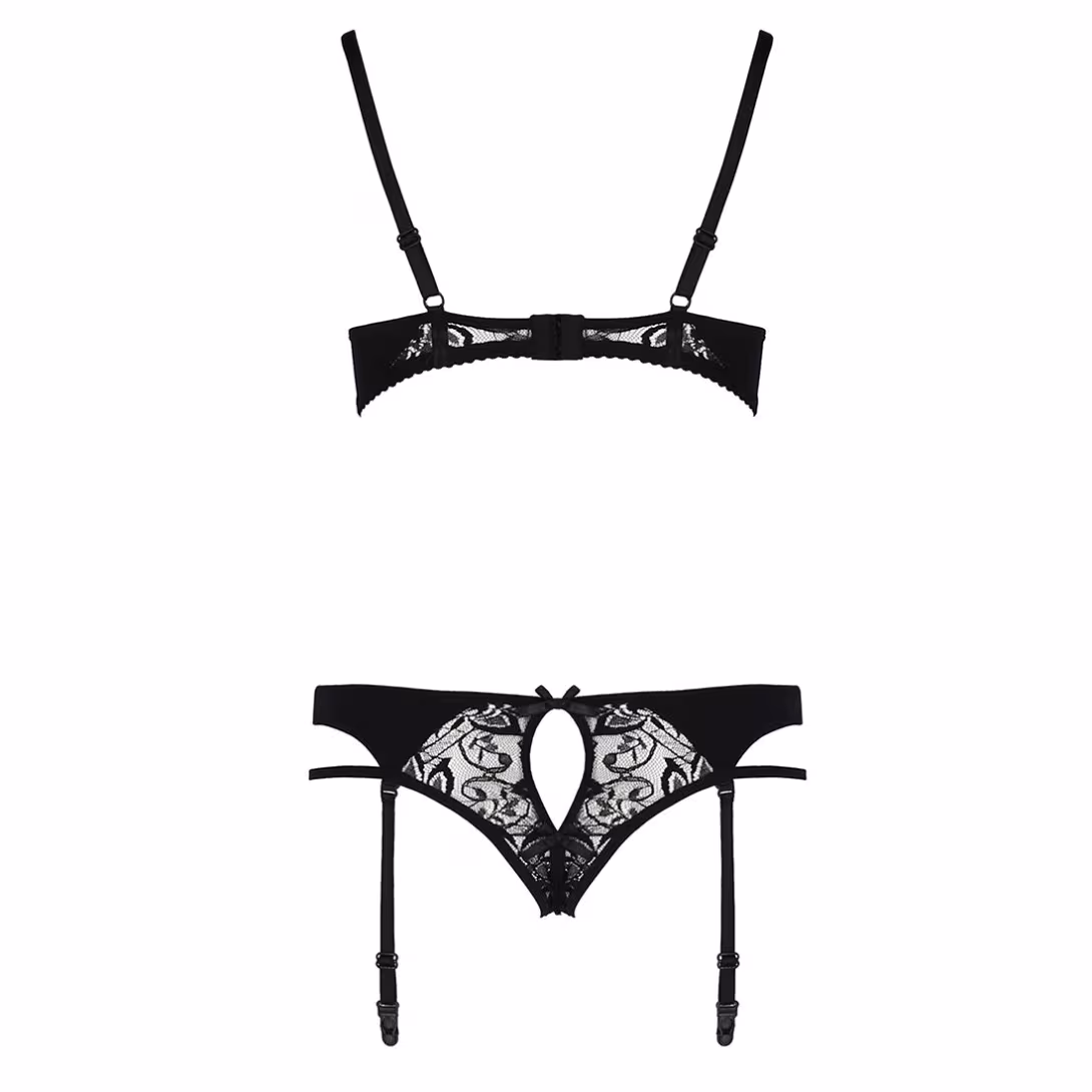 Комплект білизни Passion PAULINE SET XXL/XXXL, black, стрепи, ліф, стрінги і пояс для панчох — фото 6