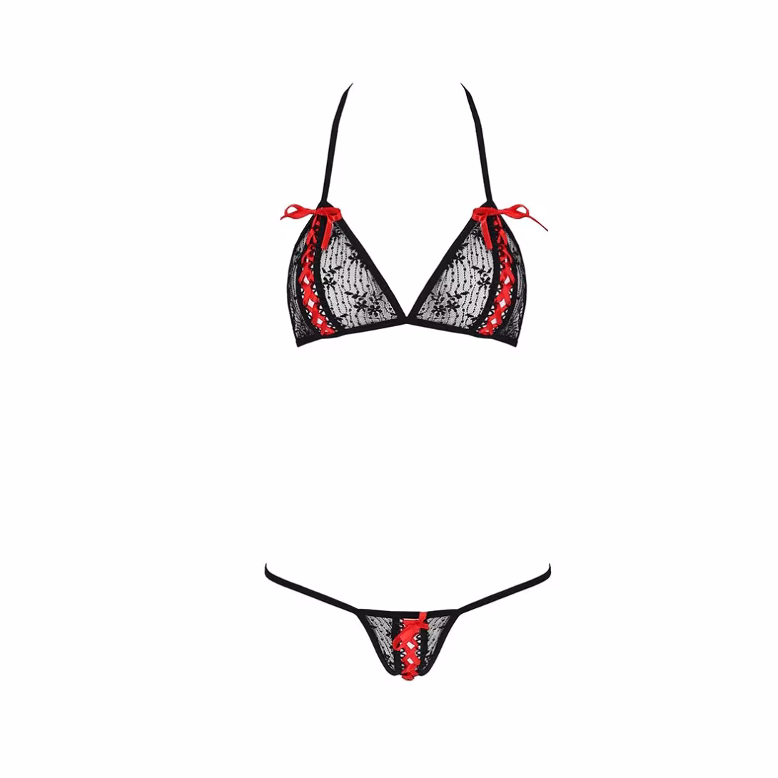 Комплект білизни Passion MELISSA BIKINI S/M, black, ліф зі шнурівкою і трусики стрінги — фото 5