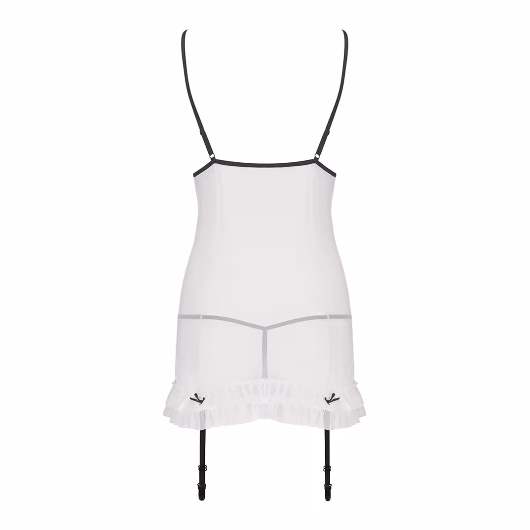 Сорочка прозора з пажами Passion ORIHIME CHEMISE S/M, white, трусики, стрепи — фото 4