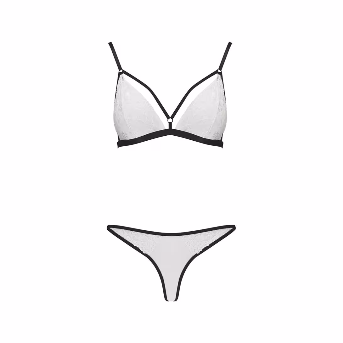 Комплект білизни Passion ORIHIME SET XXL/XXXL, white, стрепи, ліф і трусики — фото 3