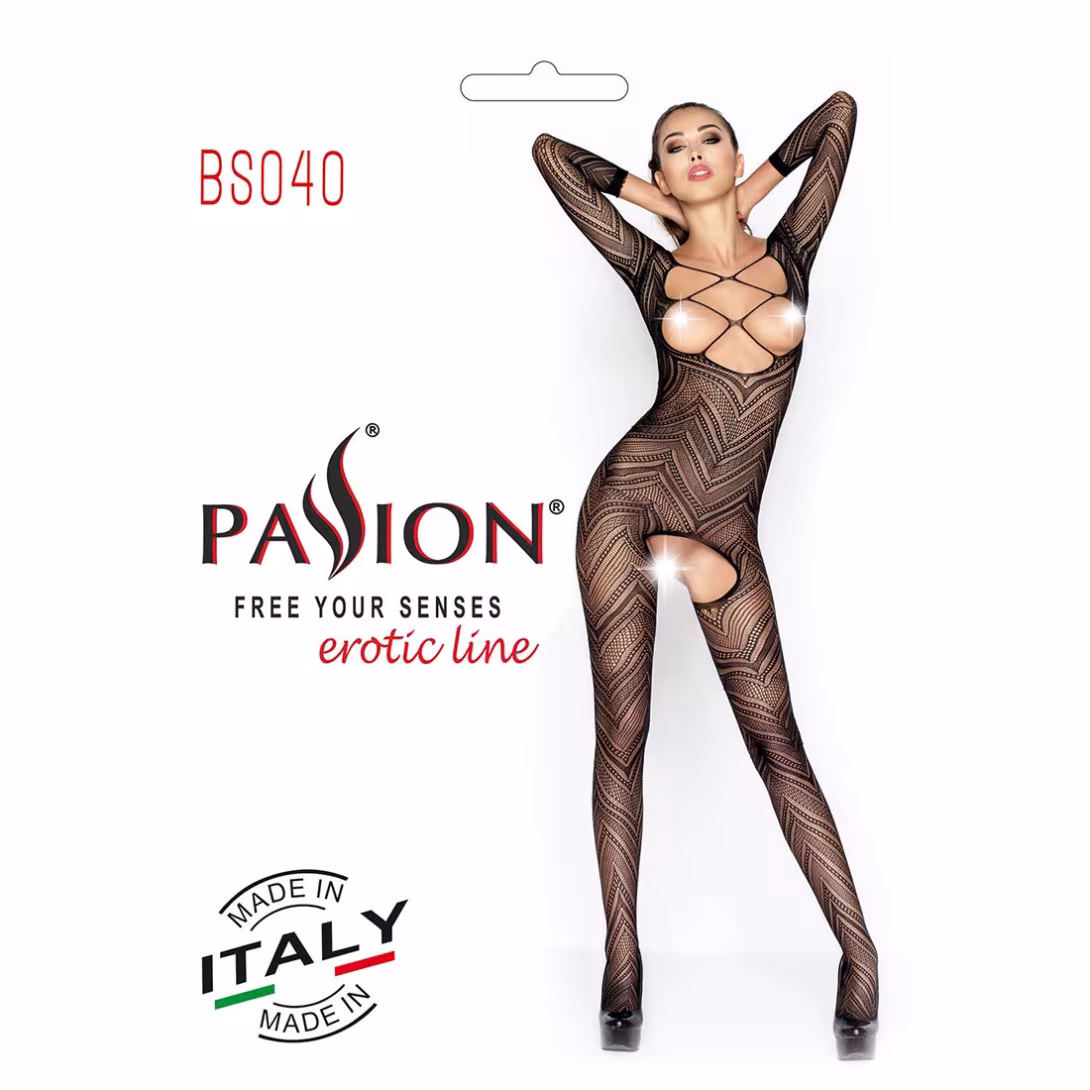 Бодістокінг Passion BS040 black, комбінезон з відкритими грудьми — фото 5