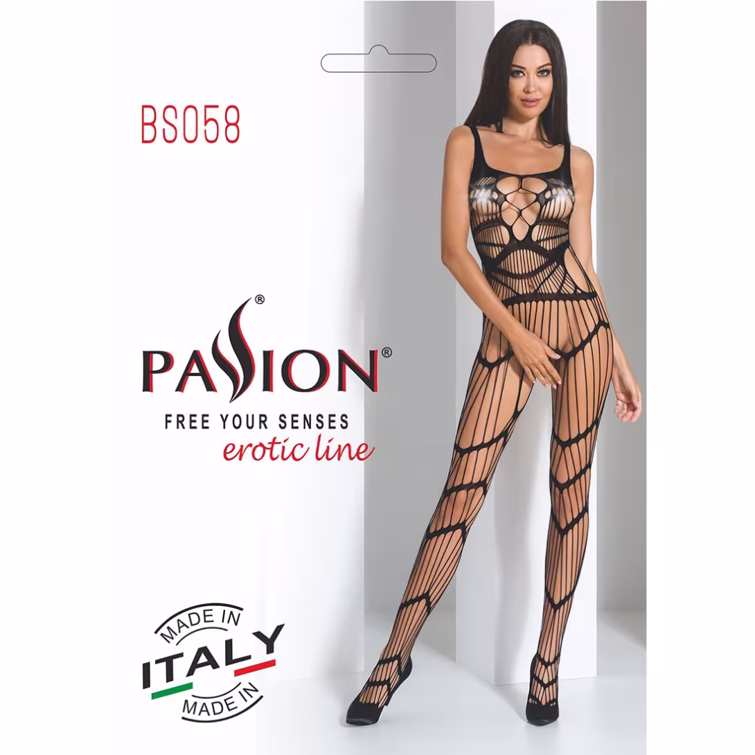 Бодістокінг Passion BS058 black, комбінезон, дуже повітряний — фото 7