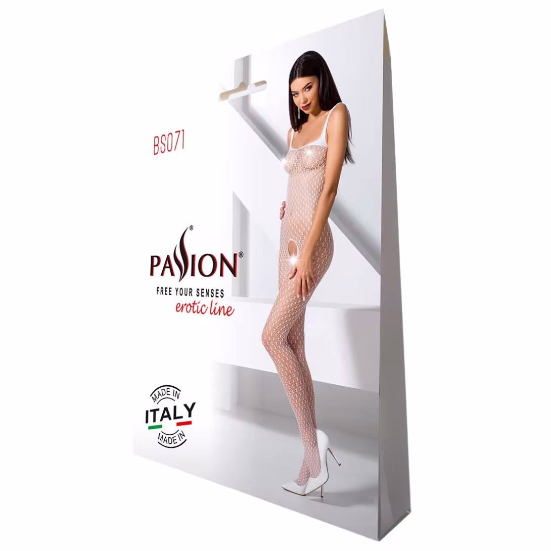 Бодістокінг Passion BS071 white, комбінезон на бретелях — фото 5