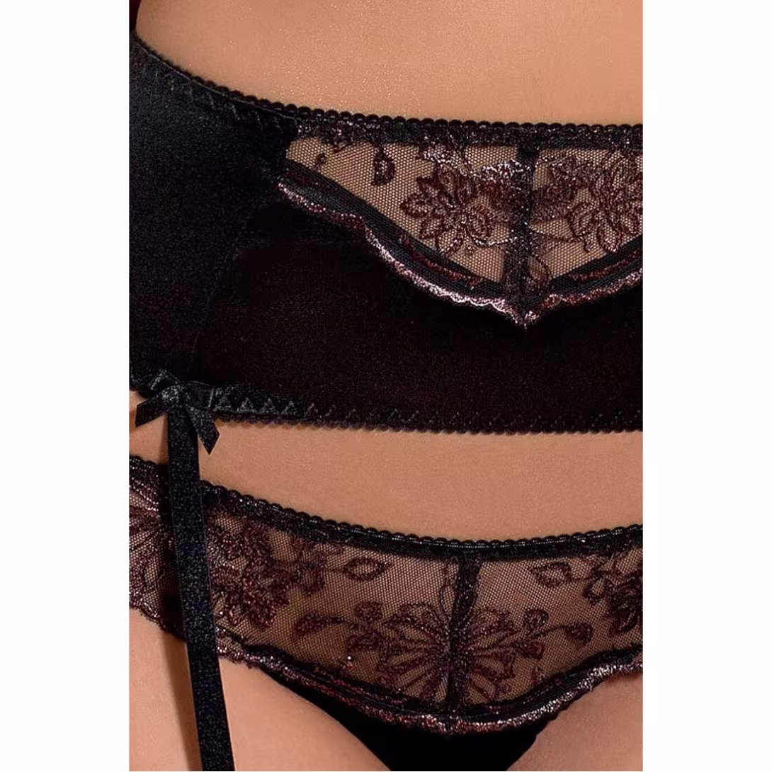 Комплект білизни Passion Exclusive BRIDA SET OpenBra L/XL black, трусики-танга, пояс, відкритий ліф — фото 3