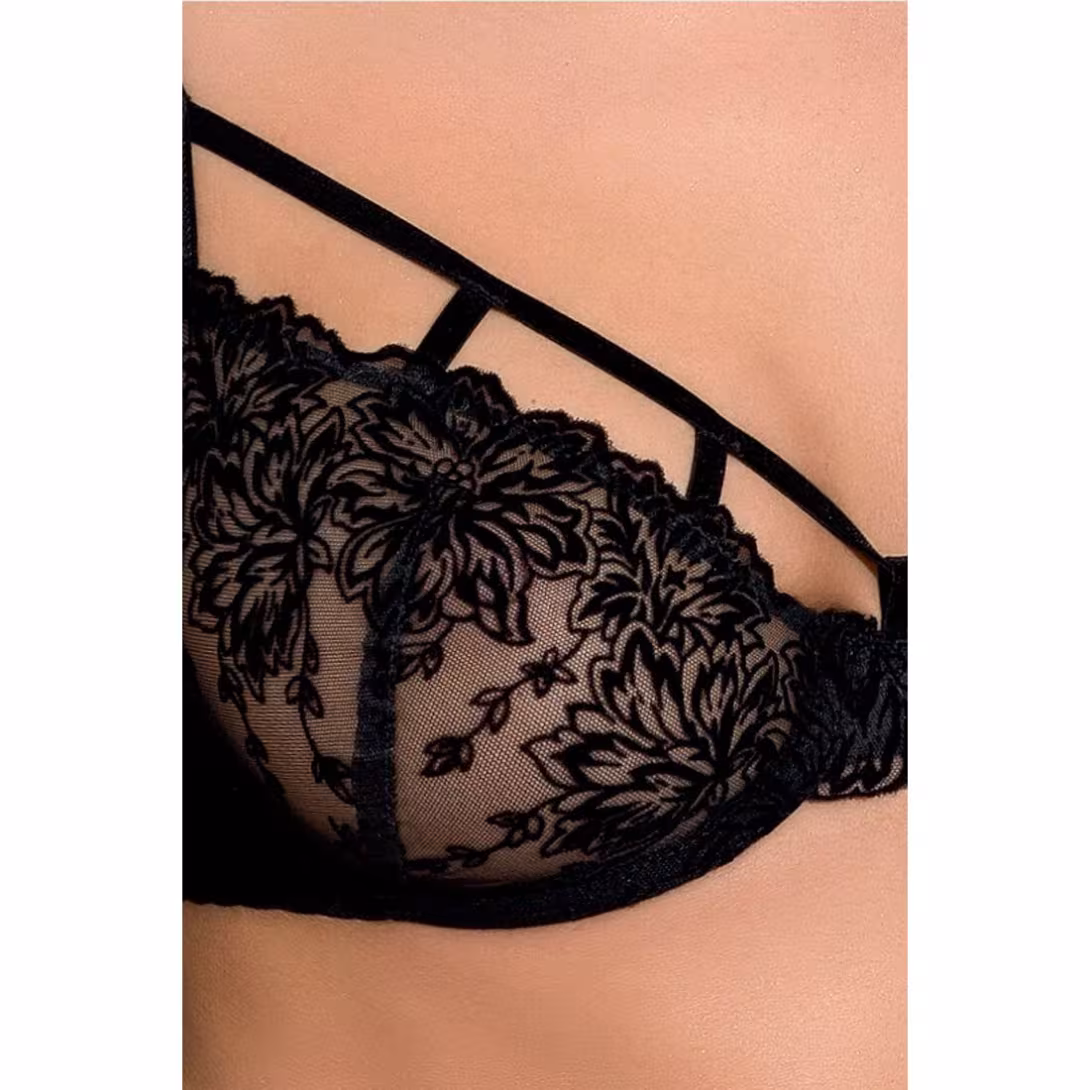 Комплект білизни Passion Exclusive HAYA SET L/XL, black, стрінги, ліф, пояс для панчіх — фото 5
