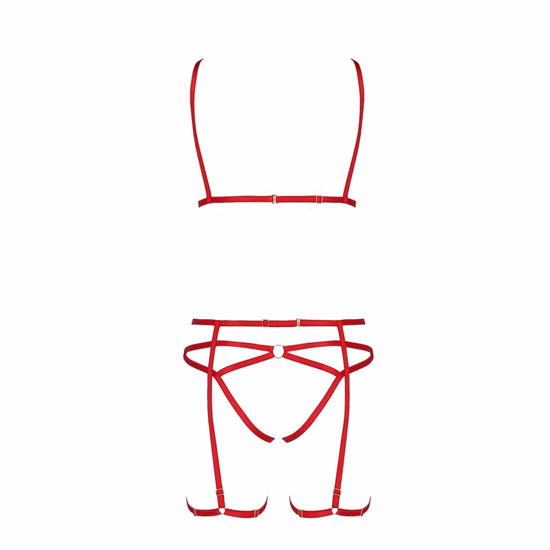 Комплект білизни Passion Exclusive MAGALI SET OpenBra XXL/XXXL, red, стрепи, ліф, трусики і пояс — фото 5