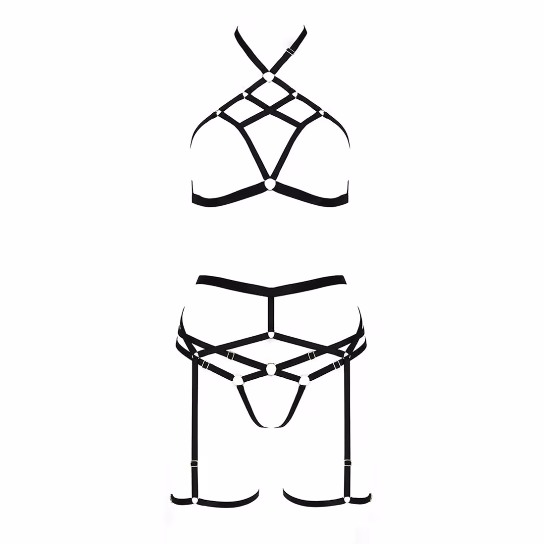 Комплект білизни Passion Exclusive MORGAN SET OpenBra XXL/XXXL, black, стрепи, трусики, ліф, пояс — фото 5