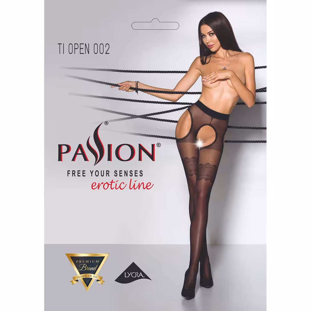 Еротичні колготки Passion TIOPEN 002 1/2 (20 den), nero, імітація панчох і пояса — фото 5