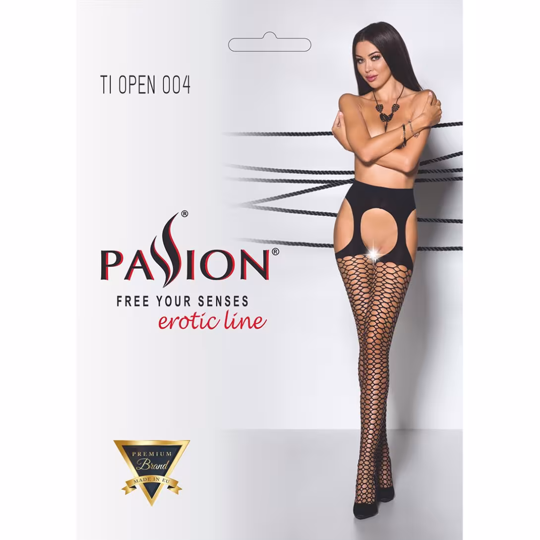 Еротичні колготки Passion TIOPEN 004 1/2 (fishnet 40 den), nero, імітація панчох і пояса — фото 5