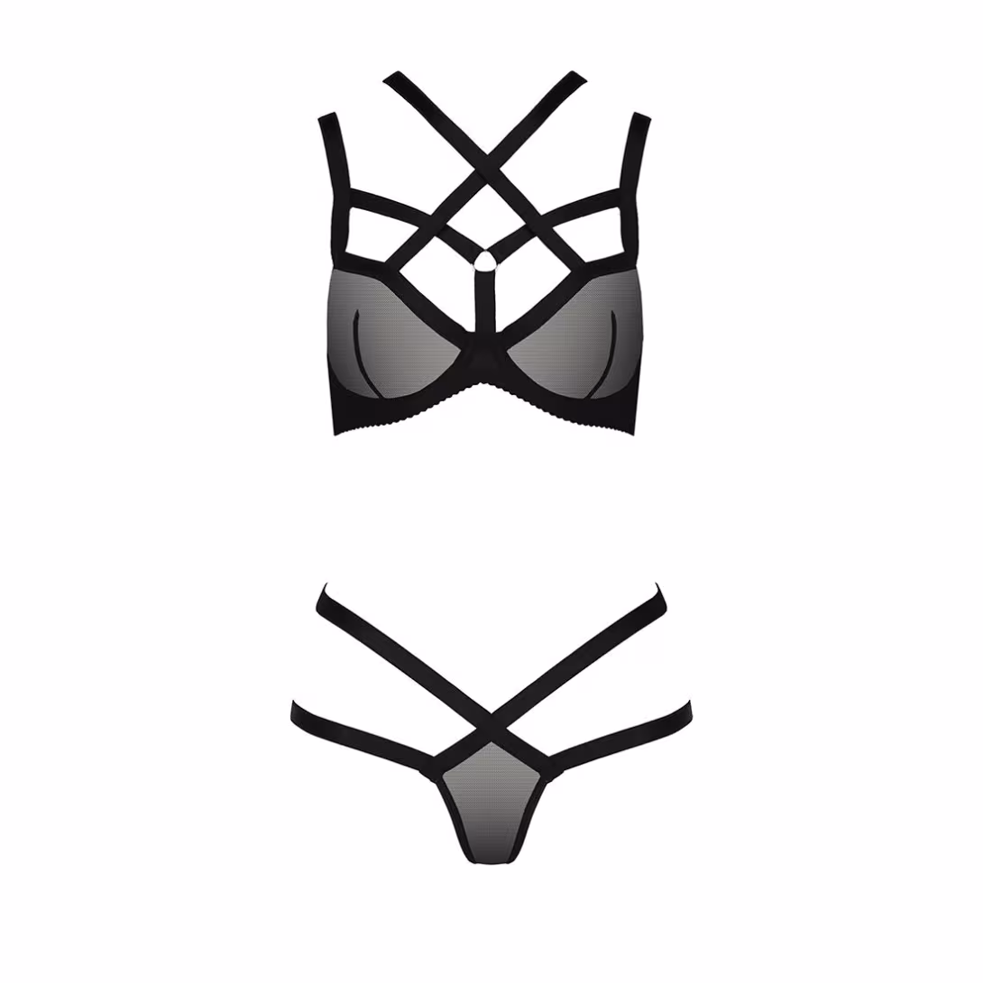 Комплект білизни Passion Exclusive HAGAR SET S/M, black, стрепи, трусики та ліф — фото 5