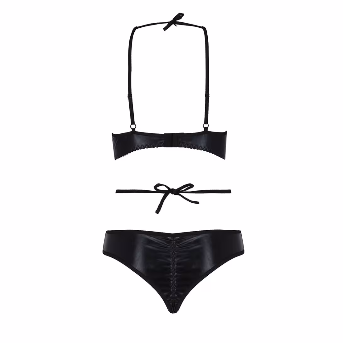 Комплект белья Passion Exclusive NAVEL SET XXL/XXXL, black, трусики и лиф с элементами под латекс — фото 6