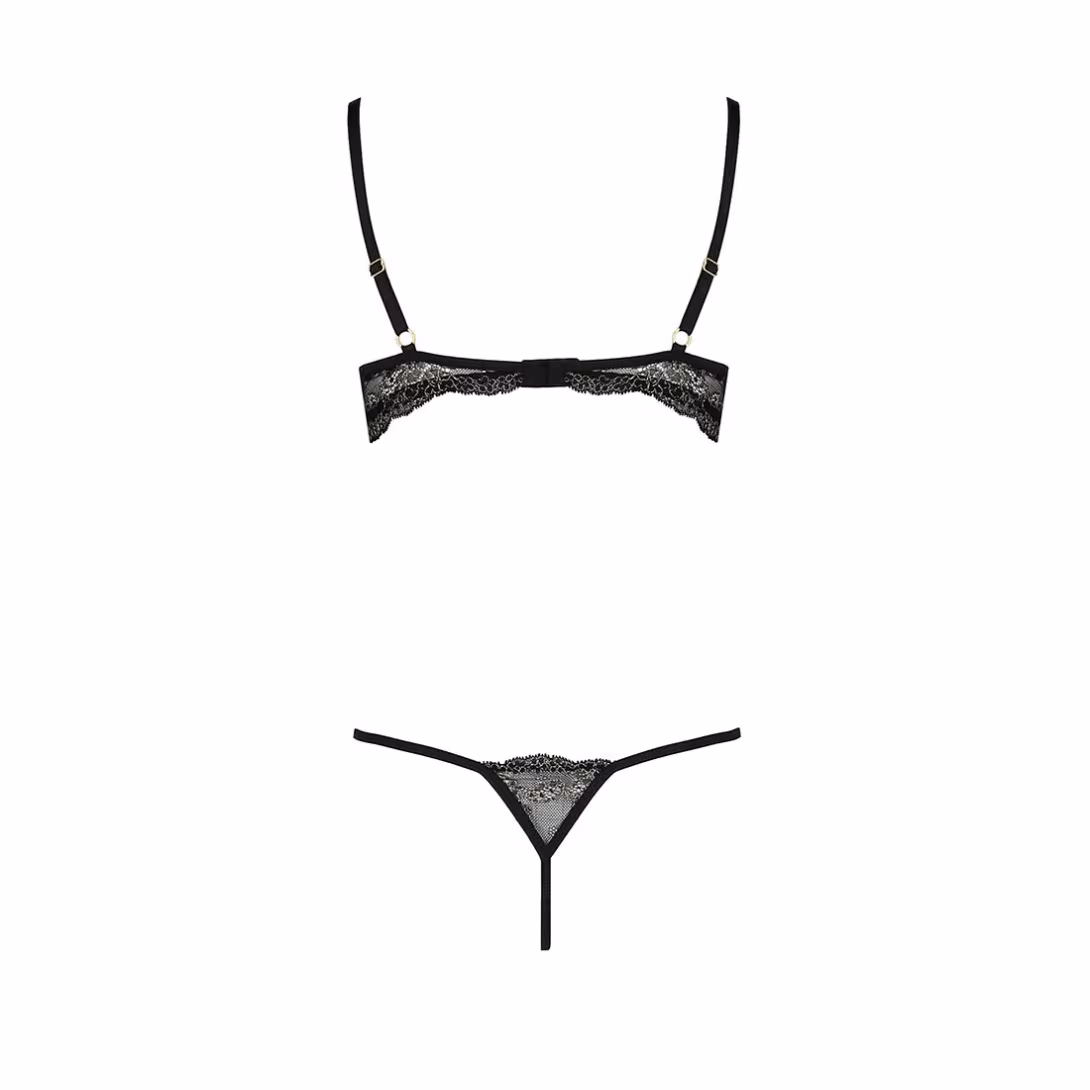 Комплект білизни Passion Exclusive VALERY SET OpenBra L/XL, black, стрепи, трусики, відкритий ліф — фото 6