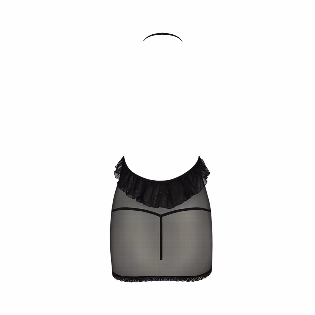 Сорочка прозора приталена Passion ERZA CHEMISE XXL/XXXL, black, трусики — фото 4