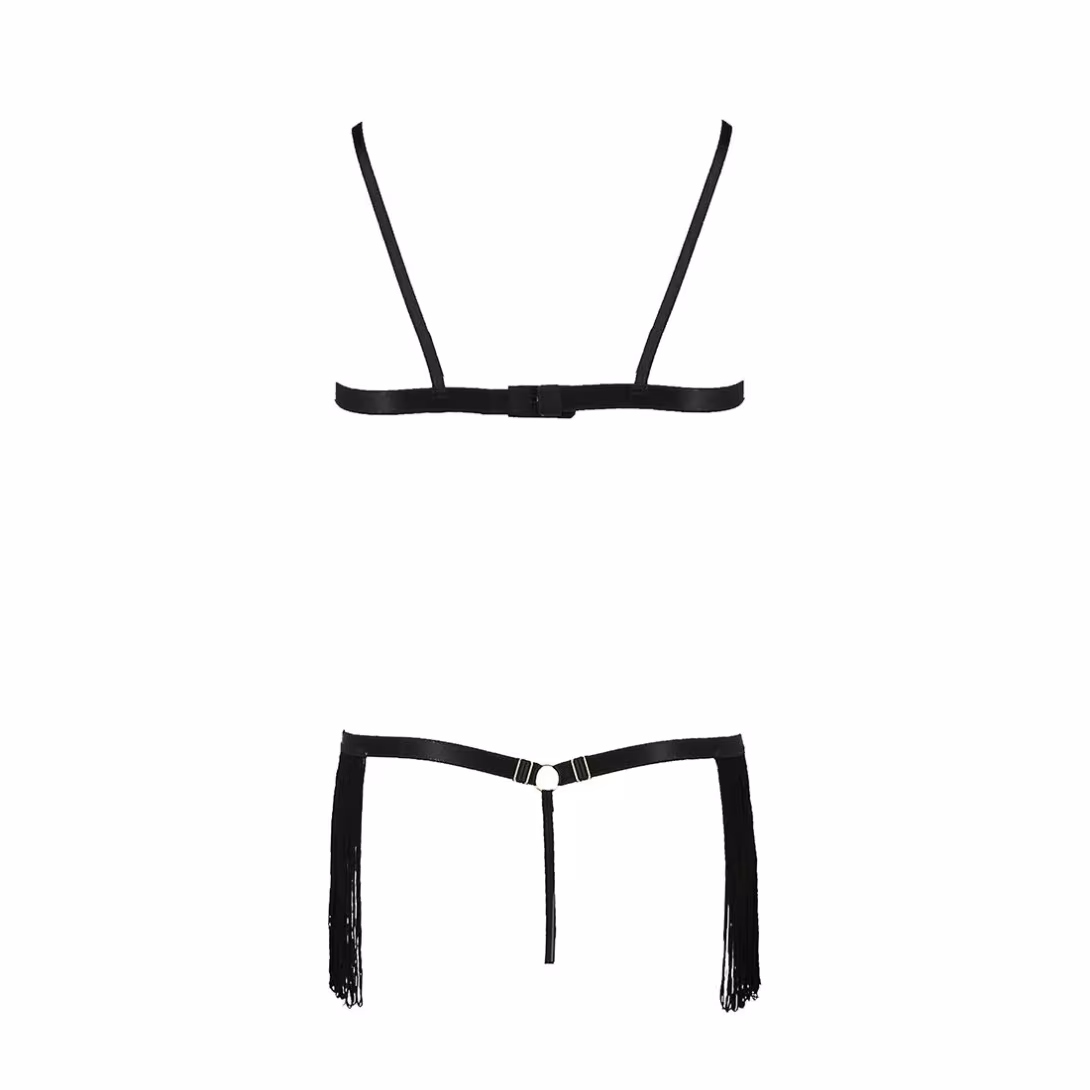 Комплект білизни Passion Exclusive KASSANDRA SET OpenBra S/M black, ліф з бахроми, трусики-спідниця — фото 6