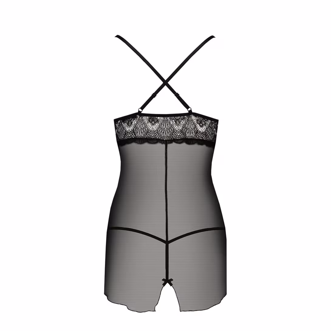 Прозора сорочка приталена Passion QUENTRIS CHEMISE L/XL, black, трусики — фото 6