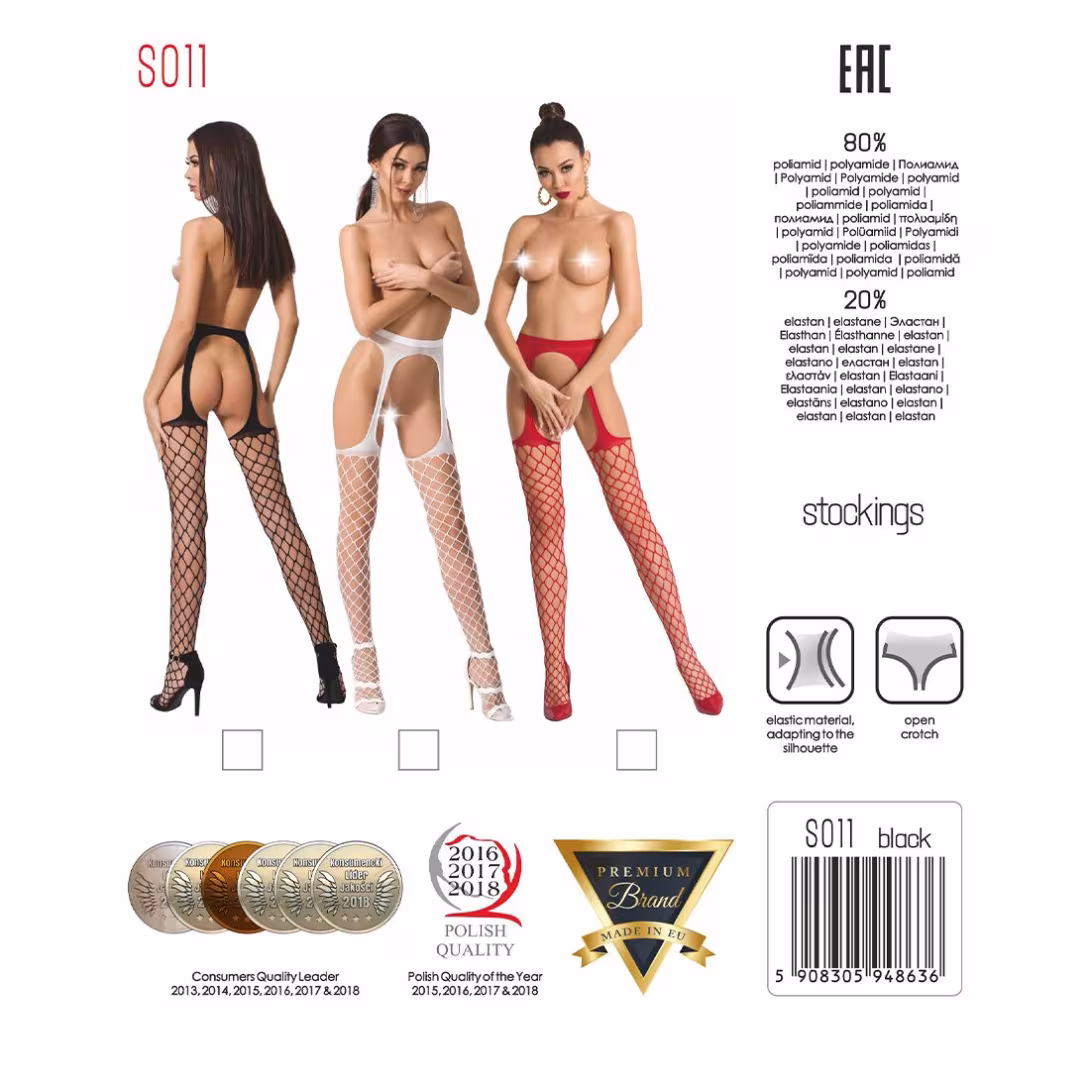 Сітчасті панчохи-стокінги Passion S011 One Size, White, імітація гартерів, відкритий доступ — фото 5