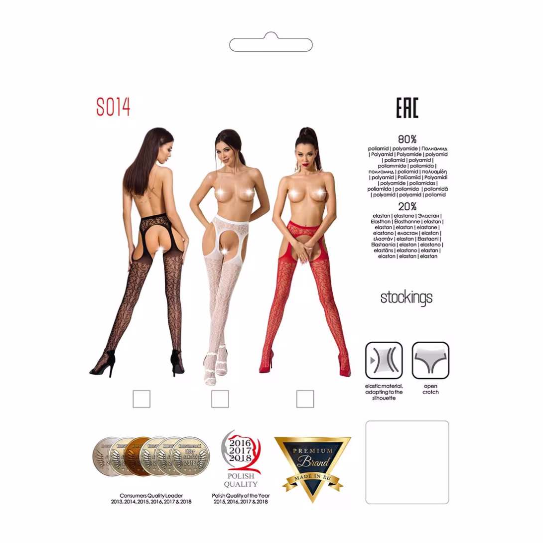 Мереживні колготки-бодістокінги Passion S014 One Size, Red, імітація панчіх та пояса з гартерами — фото 5