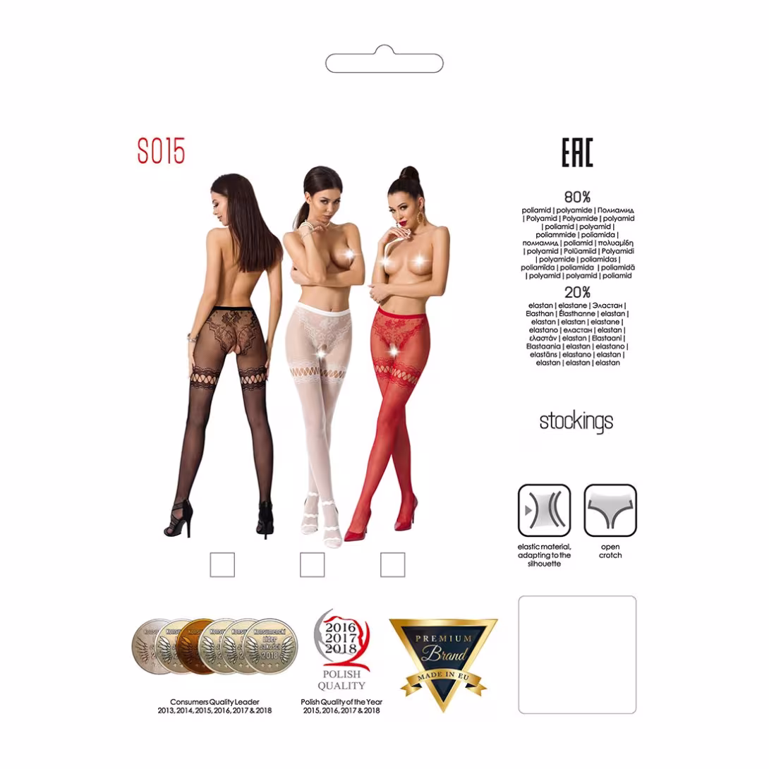 Сітчасті колготки з відкритим доступом Passion S015 One Size, Black, імітація панчіх і трусиків — фото 8