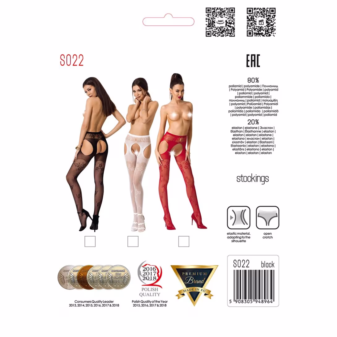 Сексуальні колготки-бодістокінги Passion S022 One Size, White, імітація панчіх і пояса з гартерами — фото 5