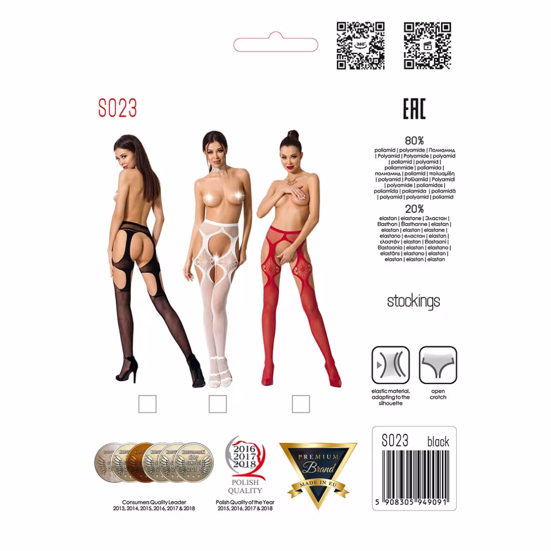 Еротичні колготки-бодістокінги Passion S023 One Size, White, імітація панчіх з ромбами та пояском — фото 5