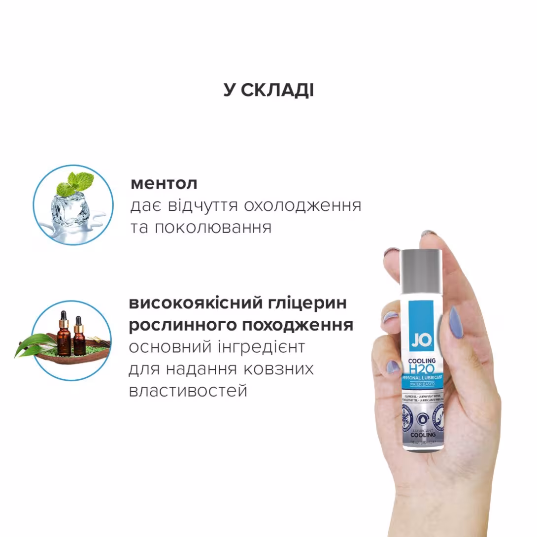 Охолоджувальна змазка на водній основі JO H2O COOLING (30 мл) з ментолом, рослинний гліцерин — фото 4