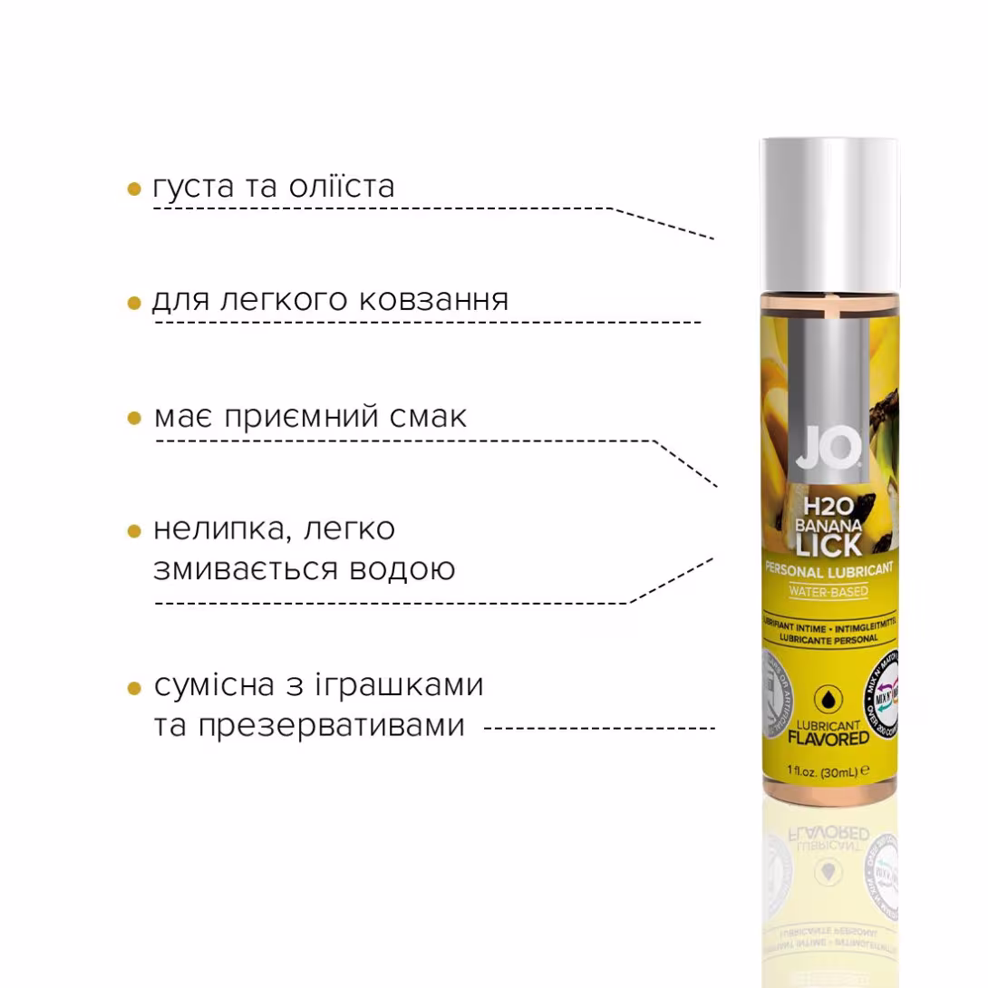 Змазка на водній основі JO H2O — Banana Lick (30 мл) без цукру, рослинний гліцерин — фото 3