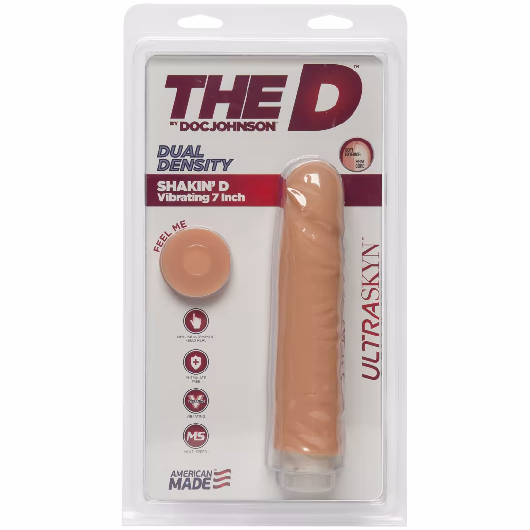 Фалоімітатор Doc Johnson The D: Shakin D 7 Inch Vibro ULTRASKYN, діаметр 3,8 см, плавне регулювання — фото 2