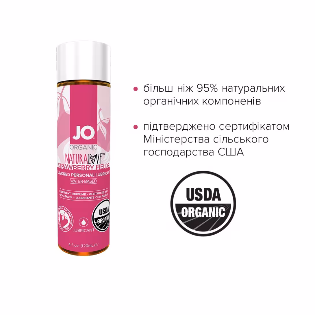 Змазка на водній основі JO NATURALOVE Strawberry (120 мл) з екстрактом ромашки та листя агави — фото 3
