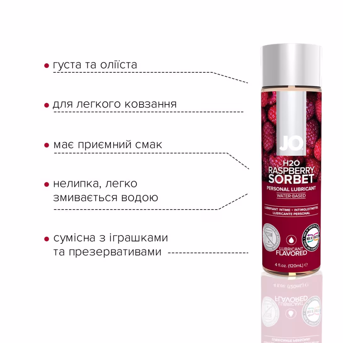 Змазка на водній основі JO H2O — Raspberry Sorbet (120 мл) без цукру, рослинний гліцерин — фото 3