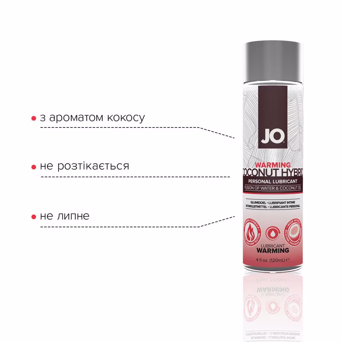 Розігрівальна змазка-крем з кокосовою олією JO Coconut Hybrid WARMING (120 мл) біла — фото 3