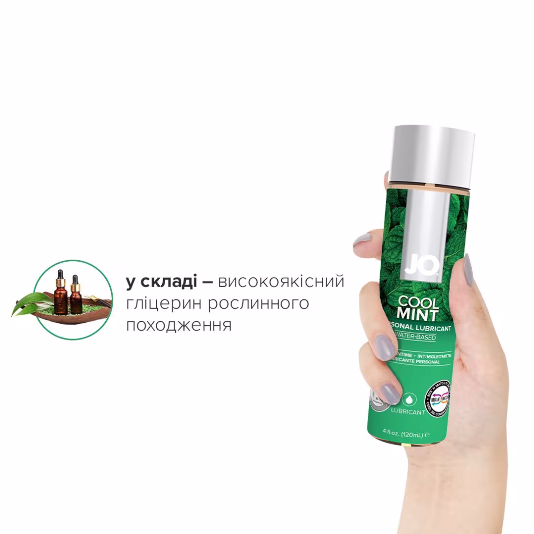 Змазка на водній основі JO H2O — Cool Mint (120 мл) без цукру, рослинний гліцерин — фото 4