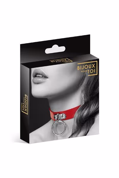 Чокер з кільцем для повідця Bijoux Pour Toi - FETISH Red, екошкіра — фото 3