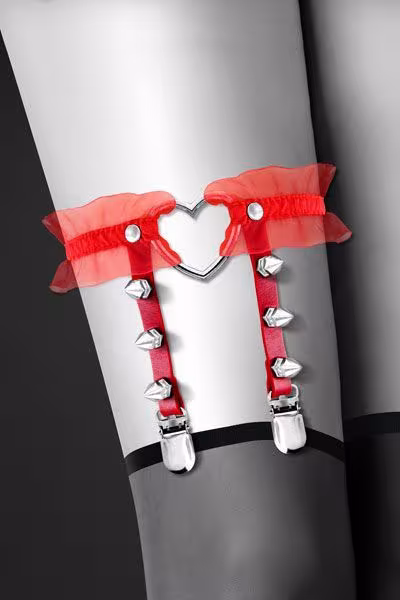 Гартер на ногу Bijoux Pour Toi - WITH HEART AND SPIKES Red, сексуальна підв'язка з сердечком — фото 2