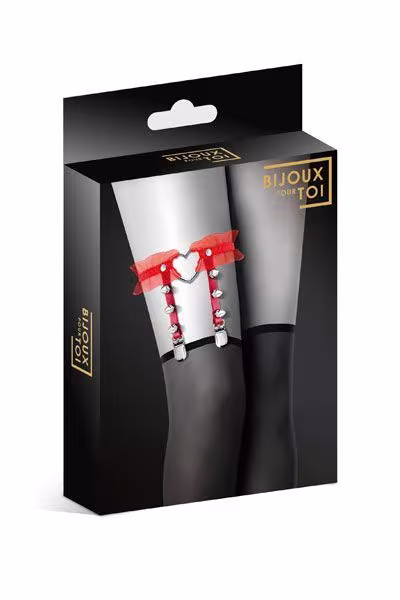 Гартер на ногу Bijoux Pour Toi - WITH HEART AND SPIKES Red, сексуальна підв'язка з сердечком — фото 3