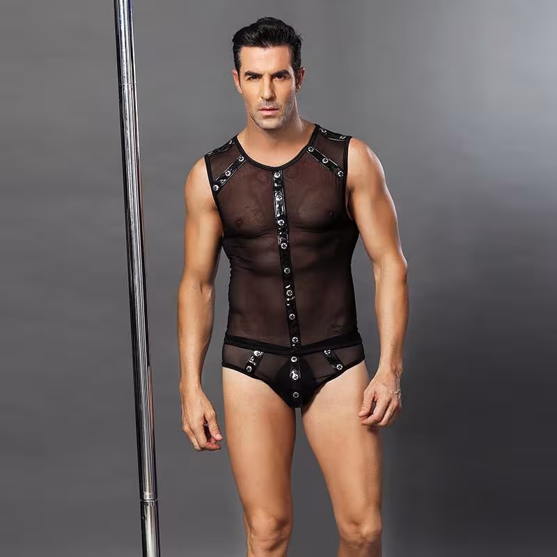 Чоловічий еротичний костюм "Романтичний Стівен" One Size Black: напівпрозорі трусики і маєчка — фото 3