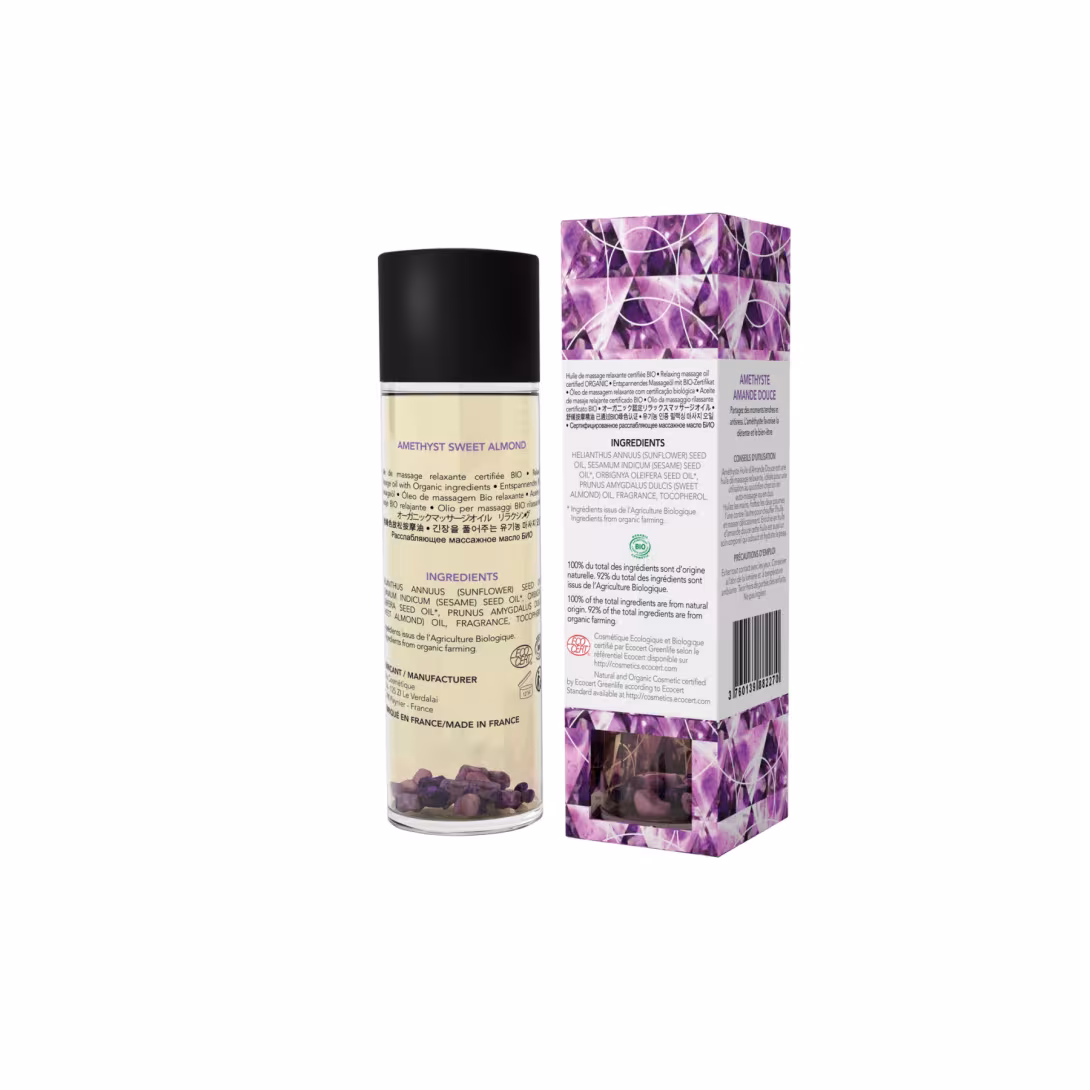 Масажна олія EXSENS Amethyst Sweet Almond (розслаблювальна, з аметистом) 100мл, натуральна — фото 2