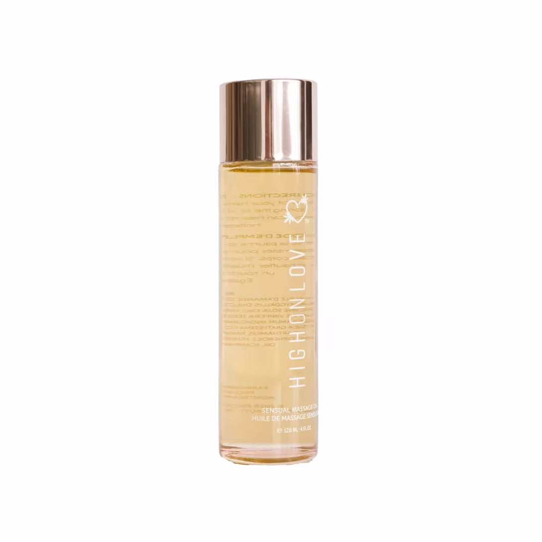 Масажна олія HighOnLove Massage Oil - Strawberry & Champagne (120 мл) з маслом насіння конопель — фото 2