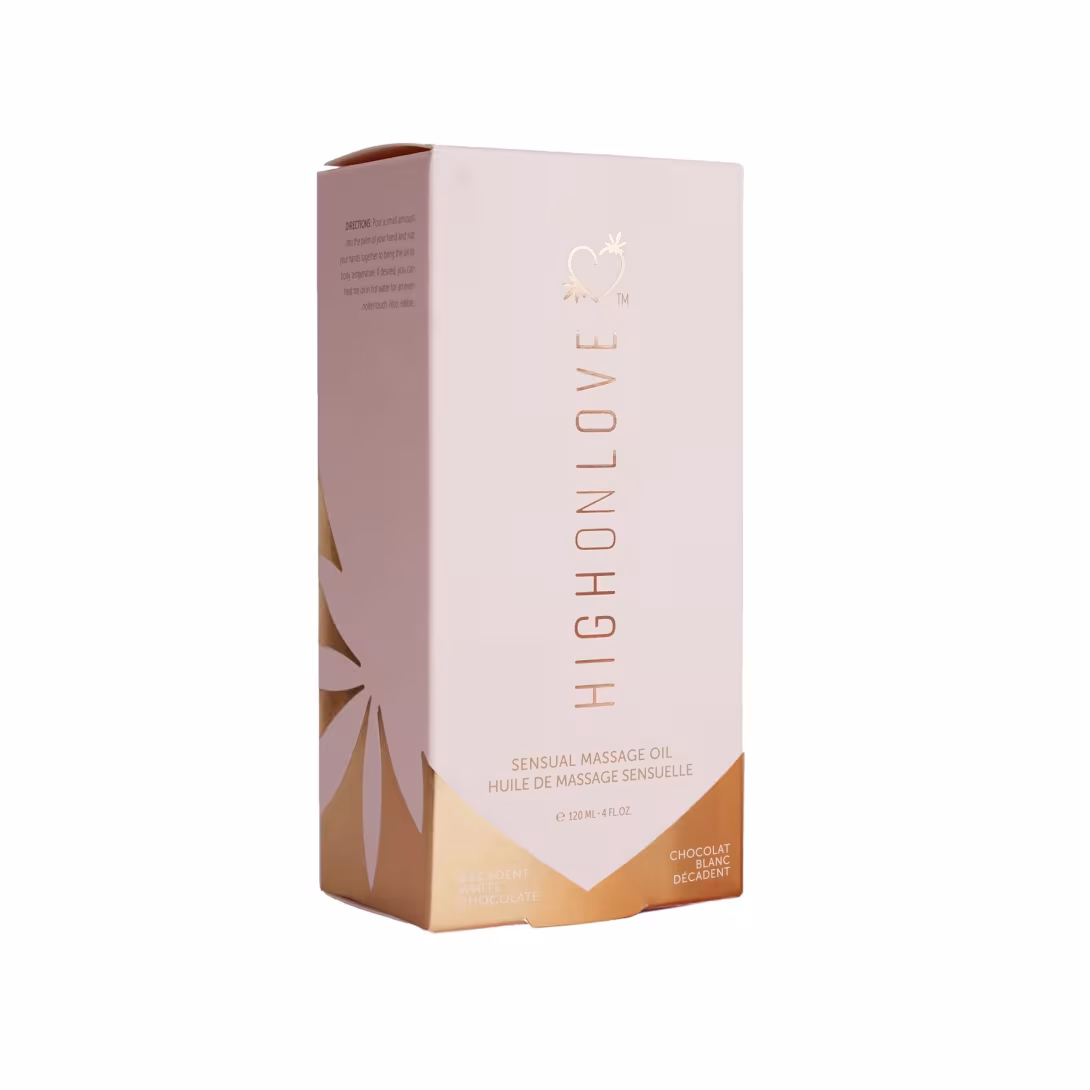 Масажна олія HighOnLove Massage Oil - Decadent White Chocolate (120 мл) з маслом насіння конопель — фото 3