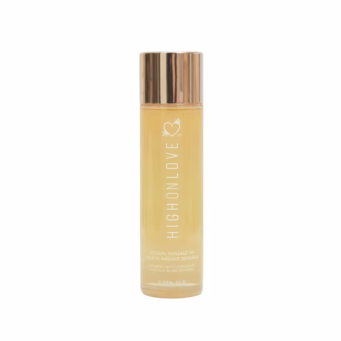 Масажна олія HighOnLove Massage Oil - Decadent White Chocolate (120 мл) з маслом насіння конопель — фото 2