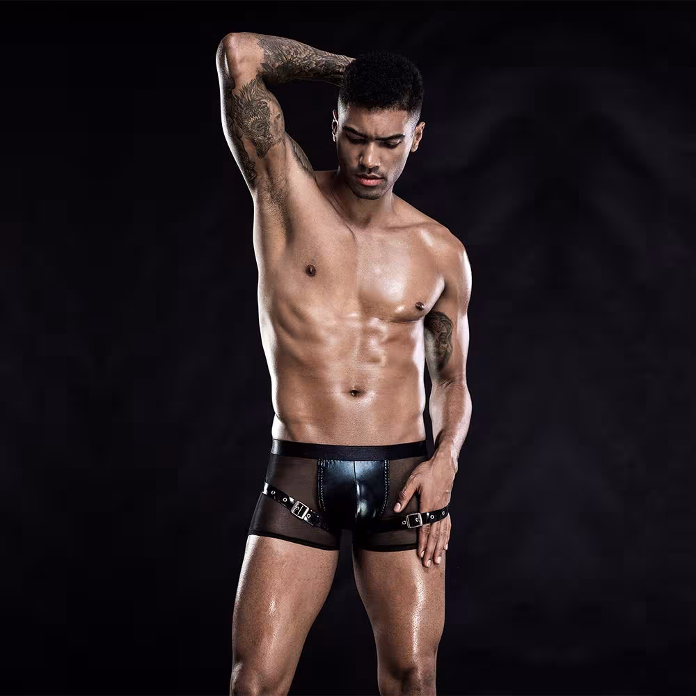 Чоловічі еротичні сітчасті труси з ременями, One Size Black — фото 3