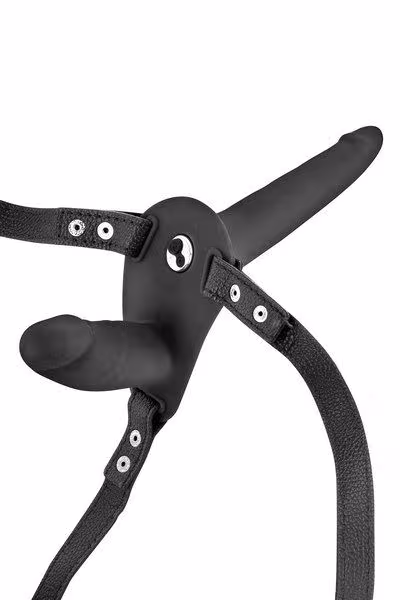 Подвійний страпон з вібрацією Fetish Tentation Vibrating Strap-On with Double Dildo Black — фото 2
