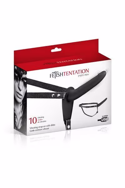 Страпон з вібрацією Fetish Tentation Vibrating Strap-On with Dildo Black (м'ята паковання!!!) — фото 4
