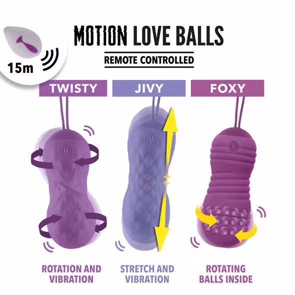 Вагінальні кульки з масажем і вібрацією FeelzToys Motion Love Balls Jivy з пультом ДК, 7 режимів — фото 3