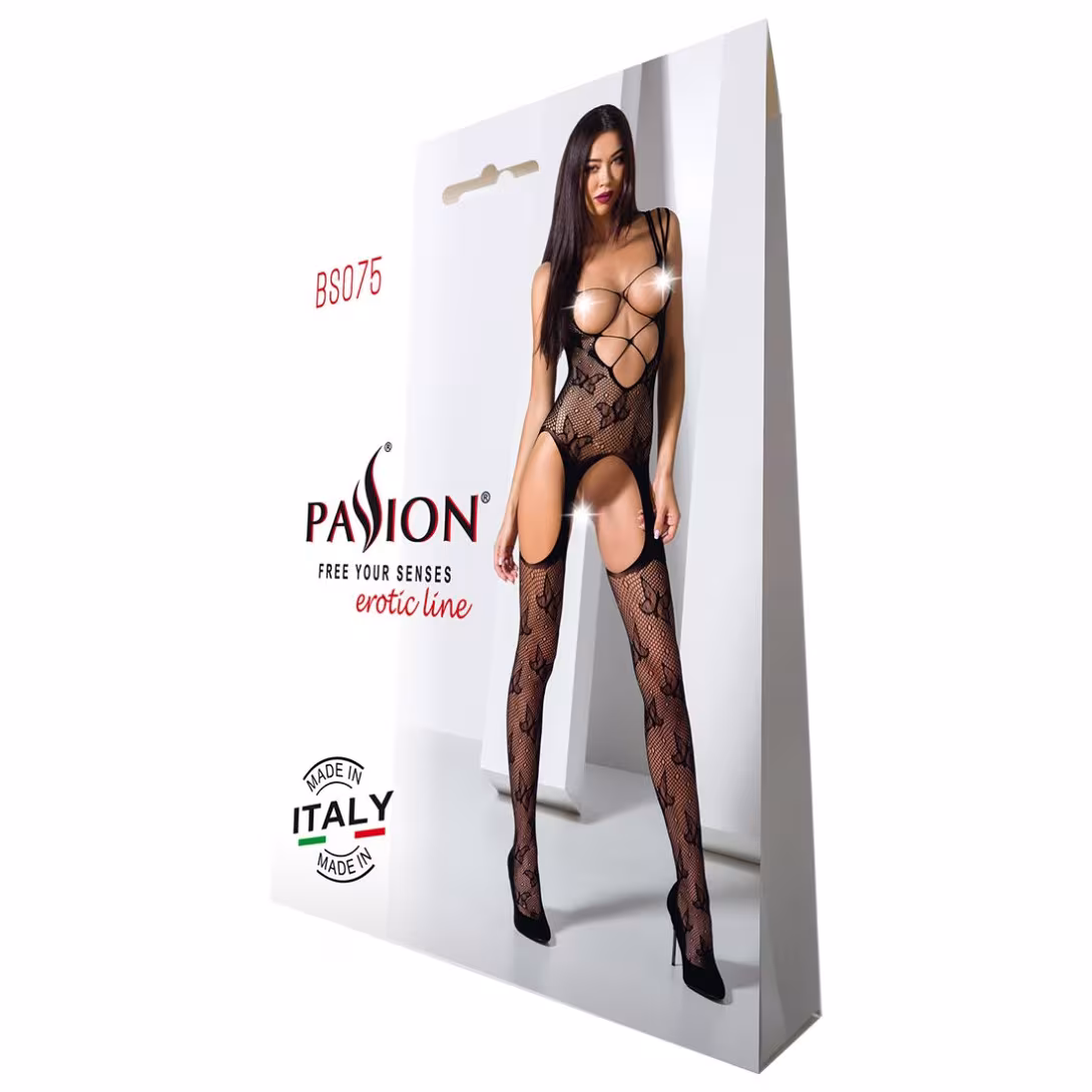 Відвертий бодістокінг з глибоким декольте Passion BS075 black — фото 7