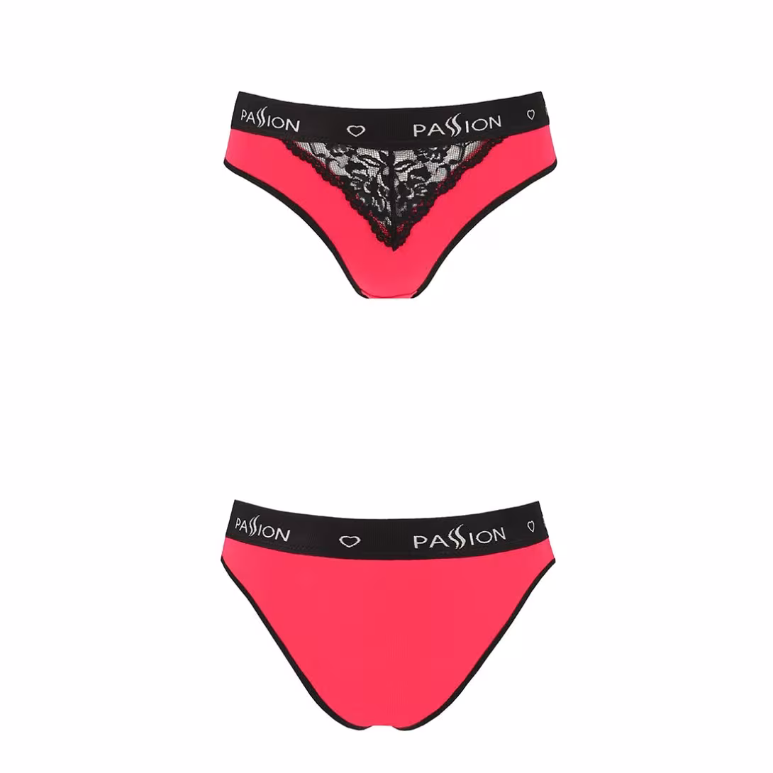 Трусики з широкою гумкою і мереживом Passion PS001 PANTIES L, red-black — фото 4